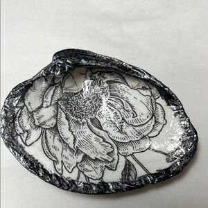 Hand Crafted Black & White Floral Trinket  Dish